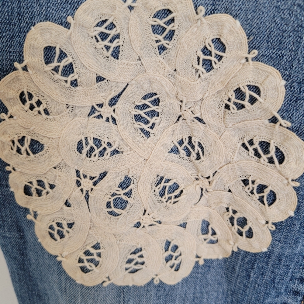 Women's Blue Jeans with Patchwork Design - Picture 9 of 14